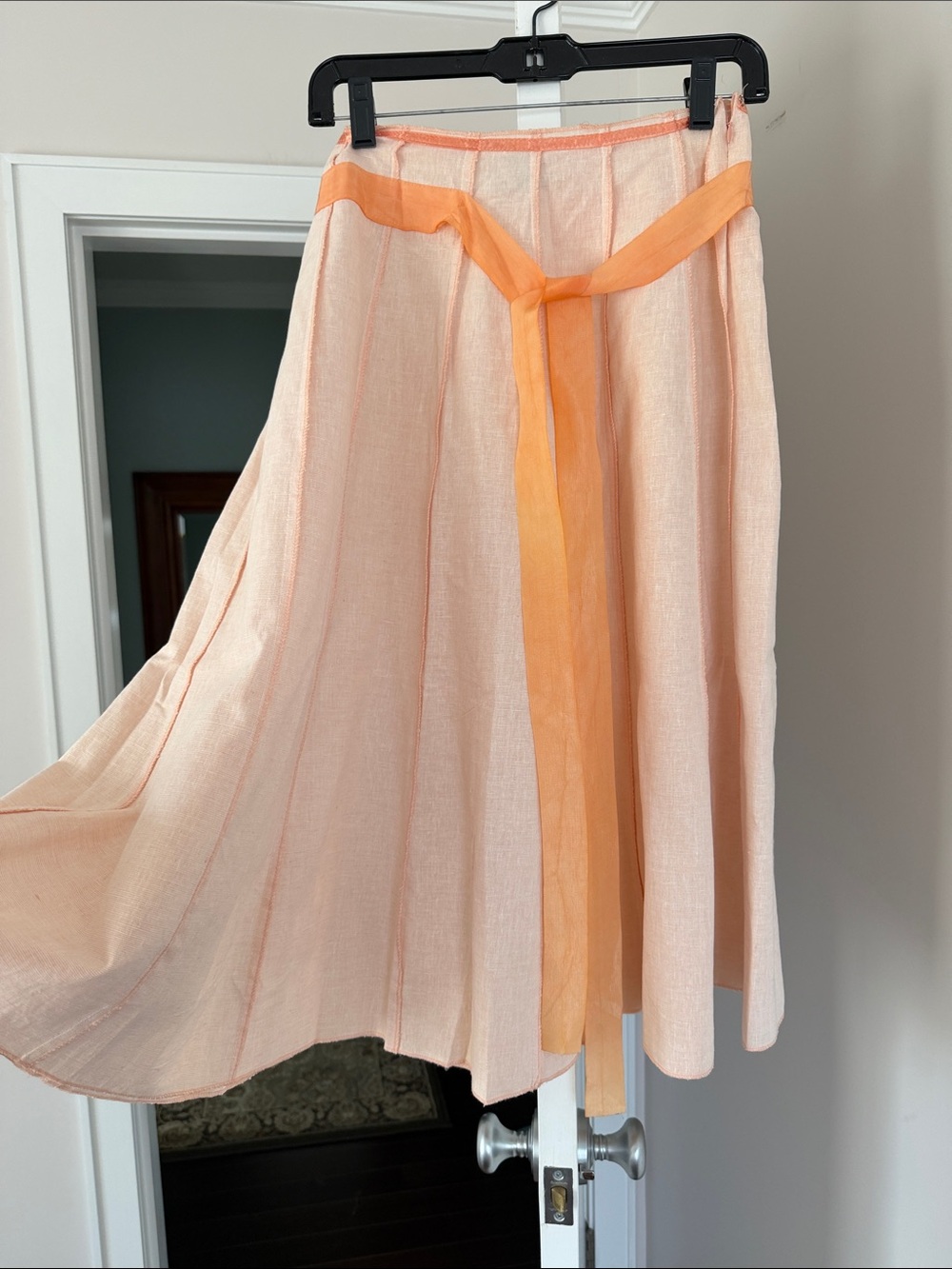 Connection 18 Peach Circle linen blend Skirt with Orange Sash size S